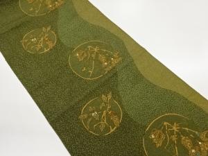 本場筑前博多丸文に瓢箪・唐辛子模様織出し名古屋帯